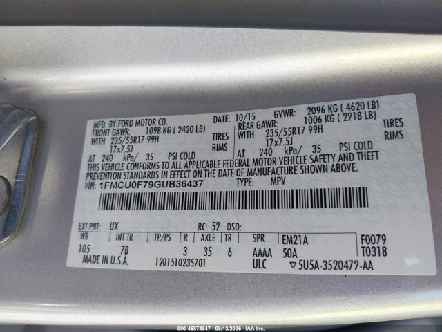 1FMCU0F79GUB36437 Ford ESCAPE S