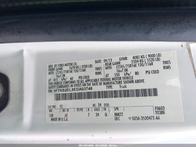 45874866 :رقم المزاد ، 1FTNS2EL5EDA03748 vin ، 2014 Ford E-250 Commercial مزاد بيع