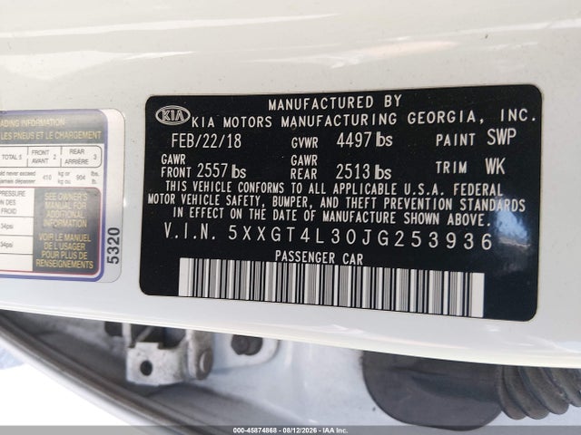 KIA Optima S 2018 5XXGT4L30JG253936 Image 9
