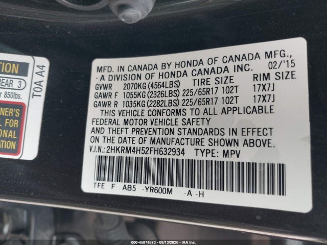 Honda CR-V EX 2015 2HKRM4H52FH632934 Image 9