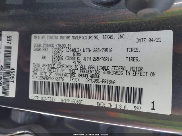 5TFCZ5AN0MX272376 Toyota Tacoma Trd Off-road