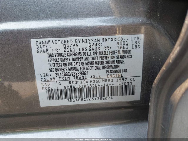 Aukcja sprzedaży 2025 Nissan Sentra Sv, vin: 3N1AB8CV2SY326821, numer aukcji: 45874888