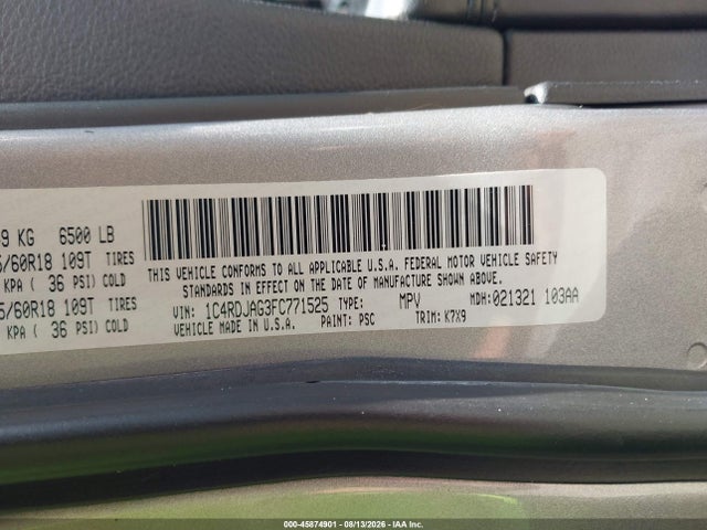 Продажа на аукционе авто 2015 Dodge Durango Sxt, vin: 1C4RDJAG3FC771525, номер лота: 45874901