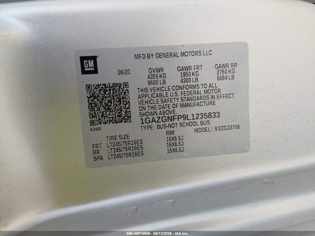 Продажа на аукционе авто 2020 Chevrolet Express Passenger Rwd 3500 Extended Wheelbase Ls, vin: 1GAZGNFP9L1235833, номер лота: 45874906