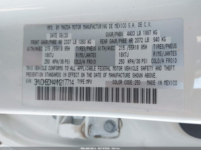 Продажа на аукционе авто 2021 Mazda Cx-30 Premium, vin: 3MVDMBDM4MM217714, номер лота: 45874914
