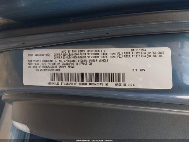 Продаж на аукціоні авто 2005 Subaru Outback 2.5i, vin: 4S4BP61C557353960, номер лоту: 45874930