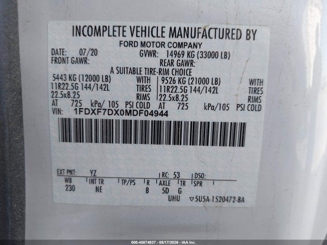 1FDXF7DX0MDF04944 Ford F-750 Diesel