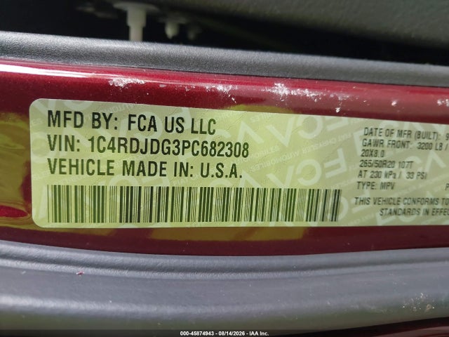 45874943 :رقم المزاد ، 1C4RDJDG3PC682308 vin ، 2023 Dodge Durango Gt Awd مزاد بيع