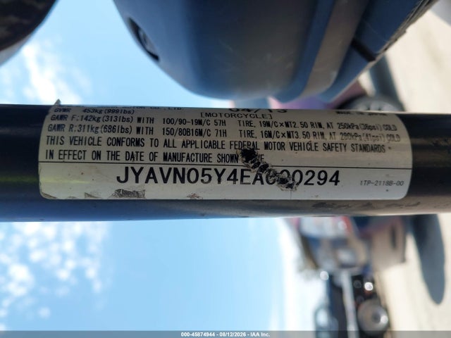 2014 Yamaha Xvs950 Cu მანქანა იყიდება აუქციონზე, vin: JYAVN05Y4EA000294, აუქციონის ნომერი: 45874944