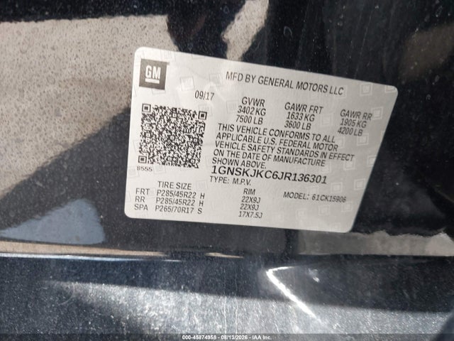 Aukcja sprzedaży 2018 Chevrolet Suburban Premier, vin: 1GNSKJKC6JR136301, numer aukcji: 45874958