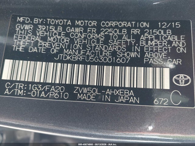 Toyota Prius 2016 JTDKBRFU5G3001607 Image 9