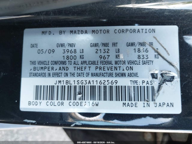 Aukcja sprzedaży 2010 Mazda Mazda3 I Touring, vin: JM1BL1SG3A1162569, numer aukcji: 45874985