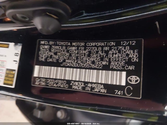 Продаж на аукціоні авто 2013 Toyota Prius Two, vin: JTDKN3DU7D5578422, номер лоту: 45874987
