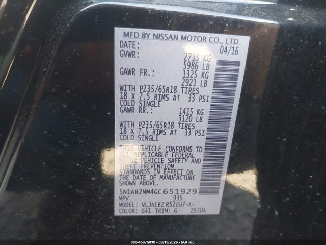 Nissan Pathfinder S 2016 5N1AR2MM4GC651929 Image 9