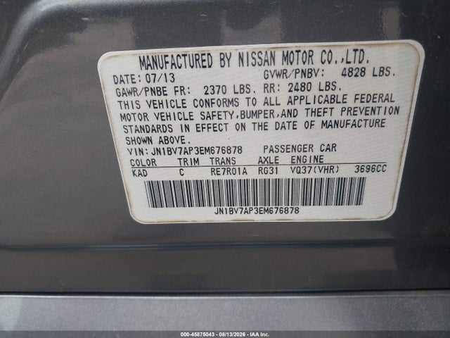Aukcja sprzedaży 2014 Infiniti Q50 Premium, vin: JN1BV7AP3EM676878, numer aukcji: 45875043