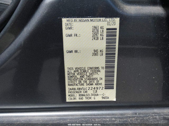 Продаж на аукціоні авто 2020 Nissan Altima S Fwd, vin: 1N4BL4BV5LC224972, номер лоту: 45875045