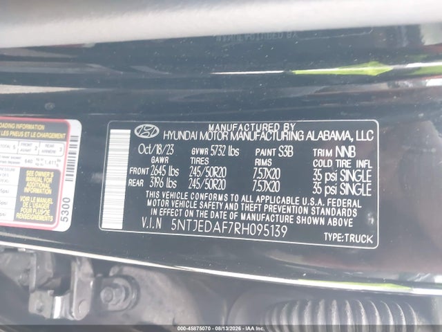 45875070 :رقم المزاد ، 5NTJEDAF7RH095139 vin ، 2024 Hyundai Santa Cruz Limited مزاد بيع