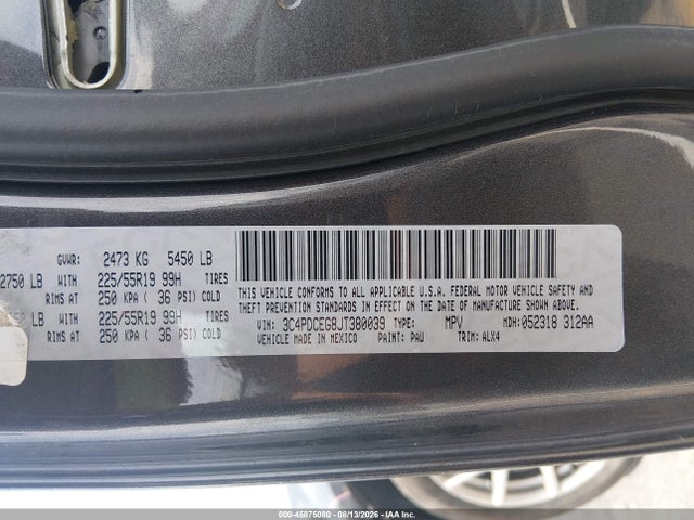 Aukcja sprzedaży 2018 Dodge Journey Gt, vin: 3C4PDCEG8JT380039, numer aukcji: 45875080