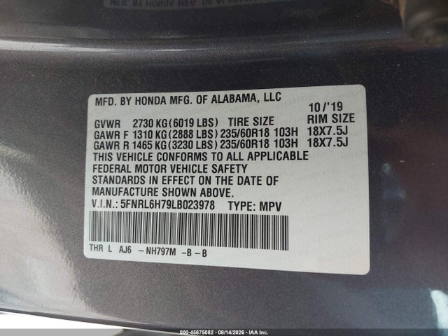Продажа на аукционе авто 2020 Honda Odyssey Ex-l/ex-l W/navi   Res, vin: 5FNRL6H79LB023978, номер лота: 45875082