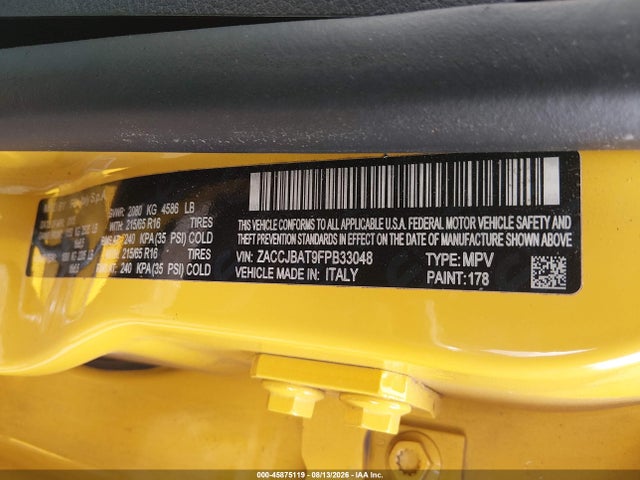 Продажа на аукционе авто 2015 Jeep Renegade Sport, vin: ZACCJBAT9FPB33048, номер лота: 45875119