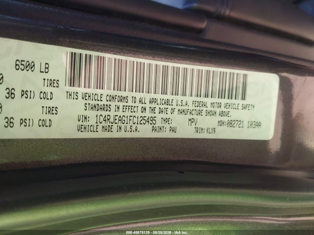 2015 Jeep Grand Cherokee Altitude მანქანა იყიდება აუქციონზე, vin: 1C4RJEAG1FC125495, აუქციონის ნომერი: 45875129