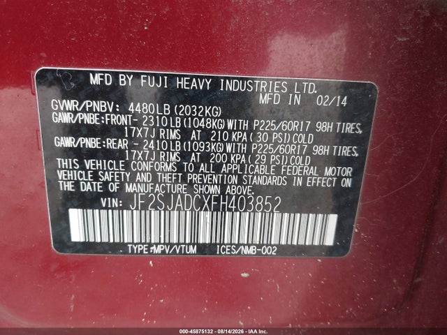 Aukcja sprzedaży 2015 Subaru Forester 2.5i Premium, vin: JF2SJADCXFH403852, numer aukcji: 45875132