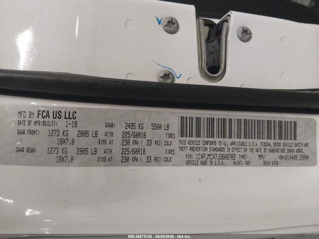 Продажа на аукционе авто 2018 Jeep Cherokee Latitude 4x4, vin: 1C4PJMCX7JD608782, номер лота: 45875150
