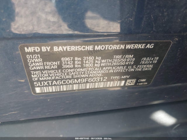 Aukcja sprzedaży 2021 Bmw X5 Phev Xdrive45e, vin: 5UXTA6C06M9F60312, numer aukcji: 45875163