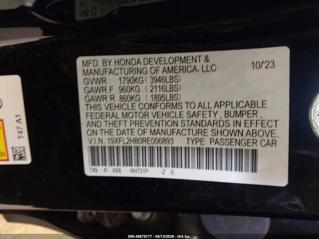 45875177 :رقم المزاد ، 19XFL2H80RE006893 vin ، 2024 Honda Civic Sport مزاد بيع