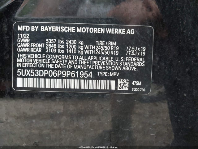 Aukcja sprzedaży 2023 Bmw X3 Xdrive30i, vin: 5UX53DP06P9P61954, numer aukcji: 45875204