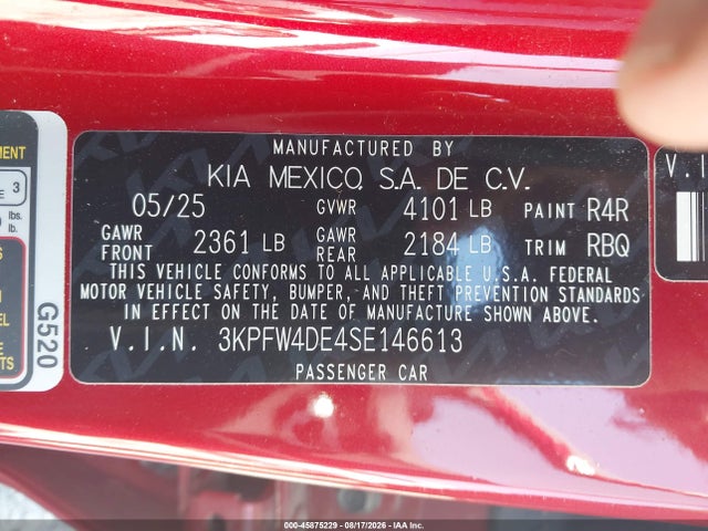 Aukcja sprzedaży 2025 Kia K4 Gt-line, vin: 3KPFW4DE4SE146613, numer aukcji: 45875229