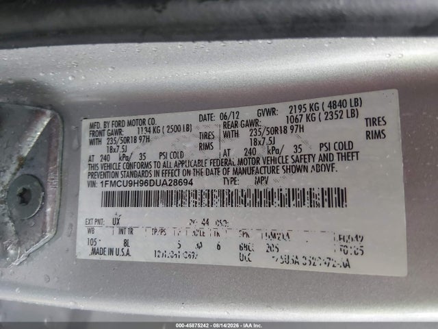 Продажа на аукционе авто 2013 Ford Escape Sel, vin: 1FMCU9H96DUA28694, номер лота: 45875242