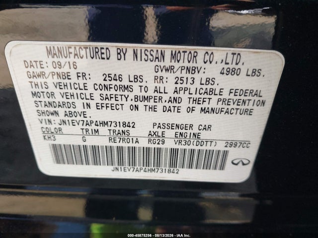 Продажа на аукционе авто 2017 Infiniti Q50 3.0t Premium, vin: JN1EV7AP4HM731842, номер лота: 45875256