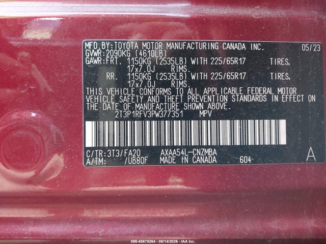 Продаж на аукціоні авто 2023 Toyota Rav4 Xle, vin: 2T3P1RFV3PW377351, номер лоту: 45875264