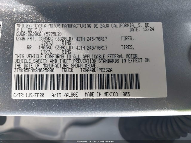 3TMKB5FNXSM025880 Toyota Tacoma Sr5