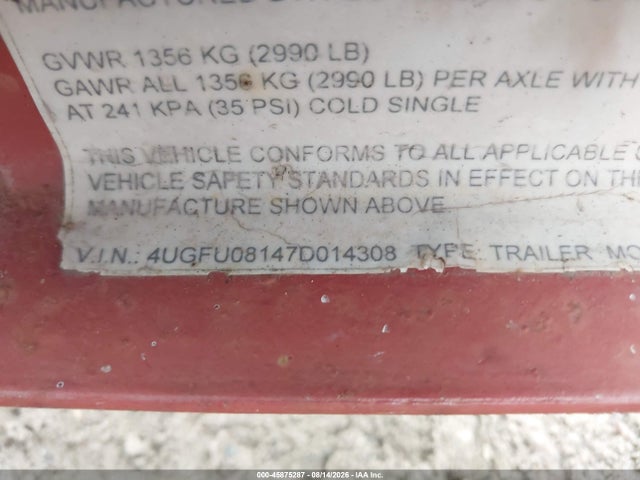 Продаж на аукціоні авто 2007 Aubt Trailer, vin: 4UGFU08147D014308, номер лоту: 45875287