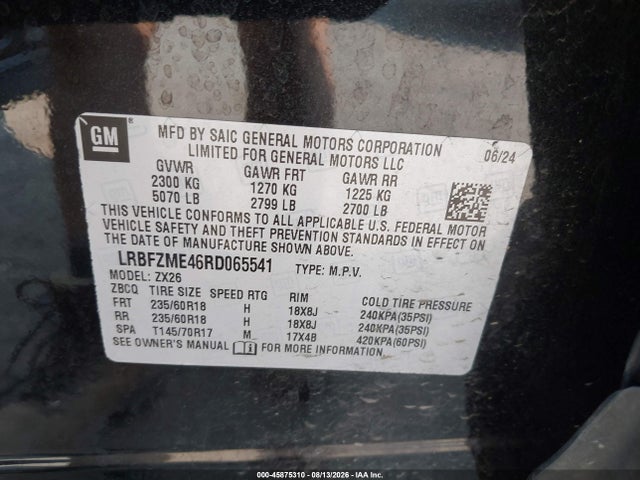 Aukcja sprzedaży 2024 Buick Envision Preferred Awd, vin: LRBFZME46RD065541, numer aukcji: 45875310