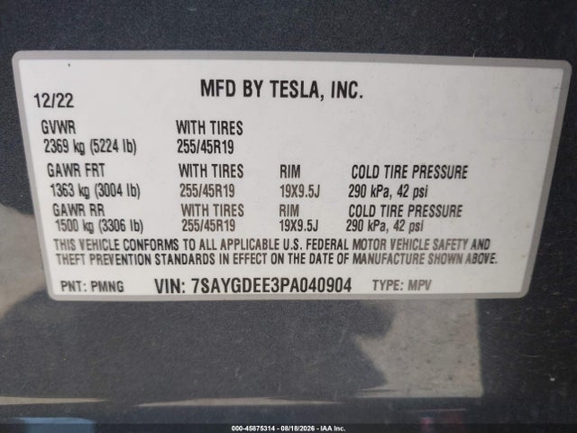 Aukcja sprzedaży 2023 Tesla Model Y Awd/long Range Dual Motor All-wheel Drive, vin: 7SAYGDEE3PA040904, numer aukcji: 45875314