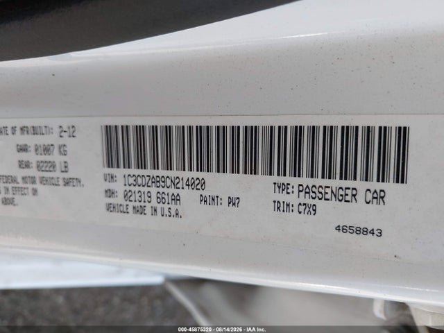 Aukcja sprzedaży 2012 Dodge Avenger Se, vin: 1C3CDZAB9CN214020, numer aukcji: 45875320