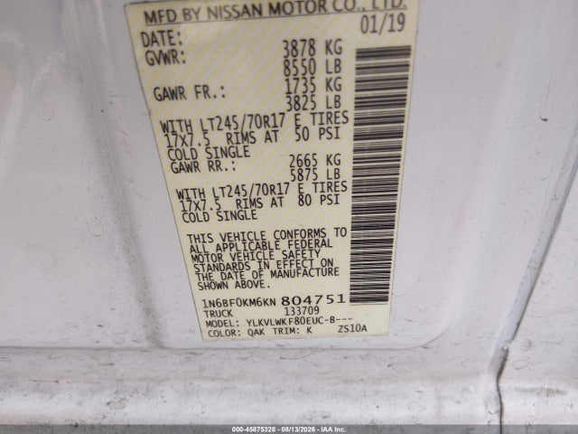 1N6BF0KM6KN804751 Nissan Nv Cargo Nv1500 S V6
