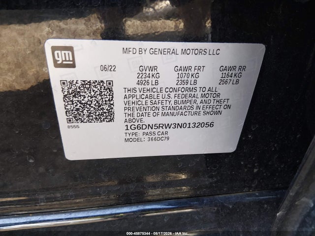 Продажа на аукционе авто 2022 Cadillac Ct5 Premium Luxury, vin: 1G6DN5RW3N0132056, номер лота: 45875344