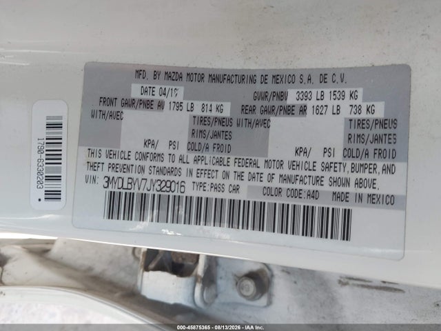 3MYDLBYV7JY329016 Toyota YARIS IA