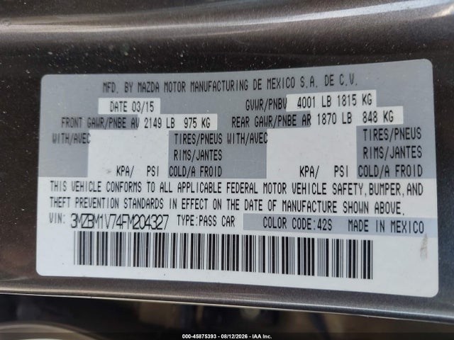 Продаж на аукціоні авто 2015 Mazda Mazda3 I Touring, vin: 3MZBM1V74FM204327, номер лоту: 45875393