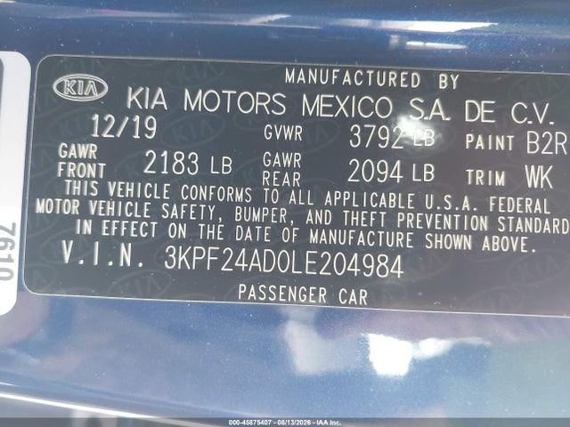 KIA Forte Lxs 2020 3KPF24AD0LE204984 Image 9