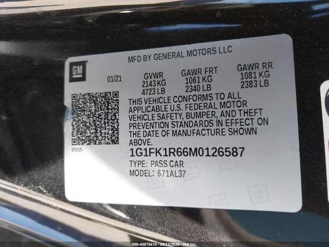 Продажа на аукционе авто 2021 Chevrolet Camaro Rwd  Zl1, vin: 1G1FK1R66M0126587, номер лота: 45875410