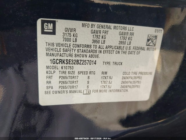 2011 Chevrolet Silverado 1500 Lt მანქანა იყიდება აუქციონზე, vin: 1GCRKSE32BZ257014, აუქციონის ნომერი: 45875439