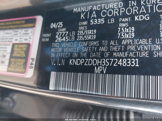 Продаж на аукціоні авто 2025 Kia Sportage Plug-in Hybrid X-line Prestige, vin: KNDPZDDH3S7248331, номер лоту: 45875496