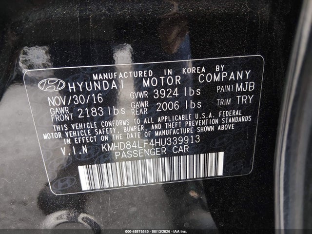 KMHD84LF4HU339913 Hyundai Elantra Limited