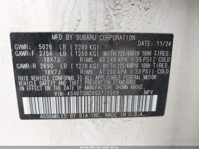 Subaru Outback Limited Xt 2025 4S4BTGND4S3178009 Image 9