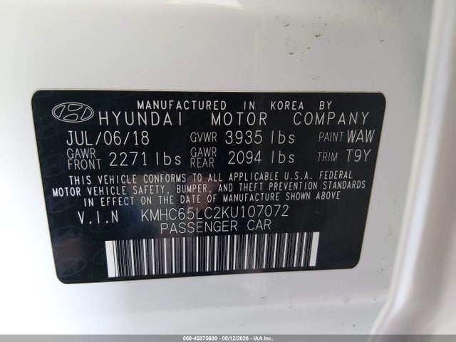 KMHC65LC2KU107072 Hyundai Ioniq Hybrid Blue